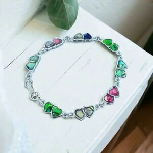 Vintage y2k Mood Bracelet Two Hearts Clasp Silver Tone